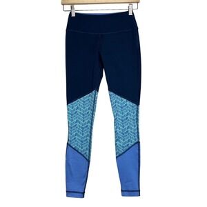 Vineyard Vines Performance Leggings XXS Navy Blue Colorblock Chevron High Rise